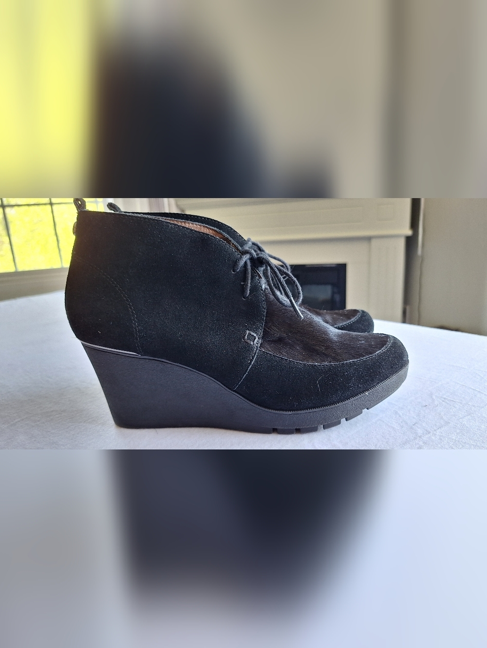 Donald J Pliner Black Wedge Booties Haircalf Leather Lace-Up Women’s Size 8